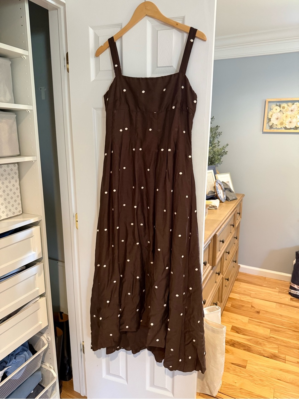 Brown Polka Dot Maxi Dress with Square Neck - Picture 8 of 8
